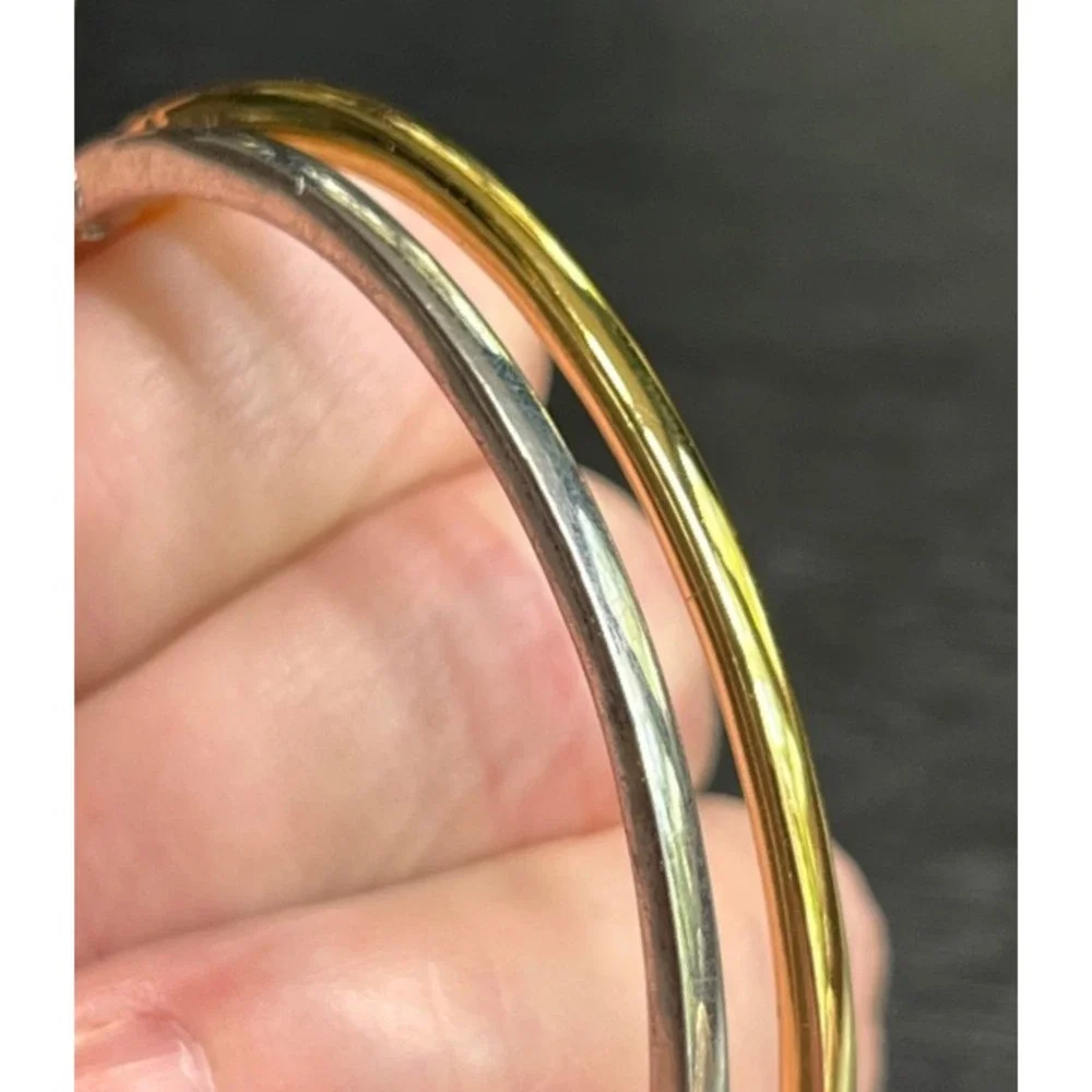 LOT OF 2, NEW Aubrey Adele BANGLE BRACELET Silver-Gold Tone CLEAR CRYSTAL Tennis